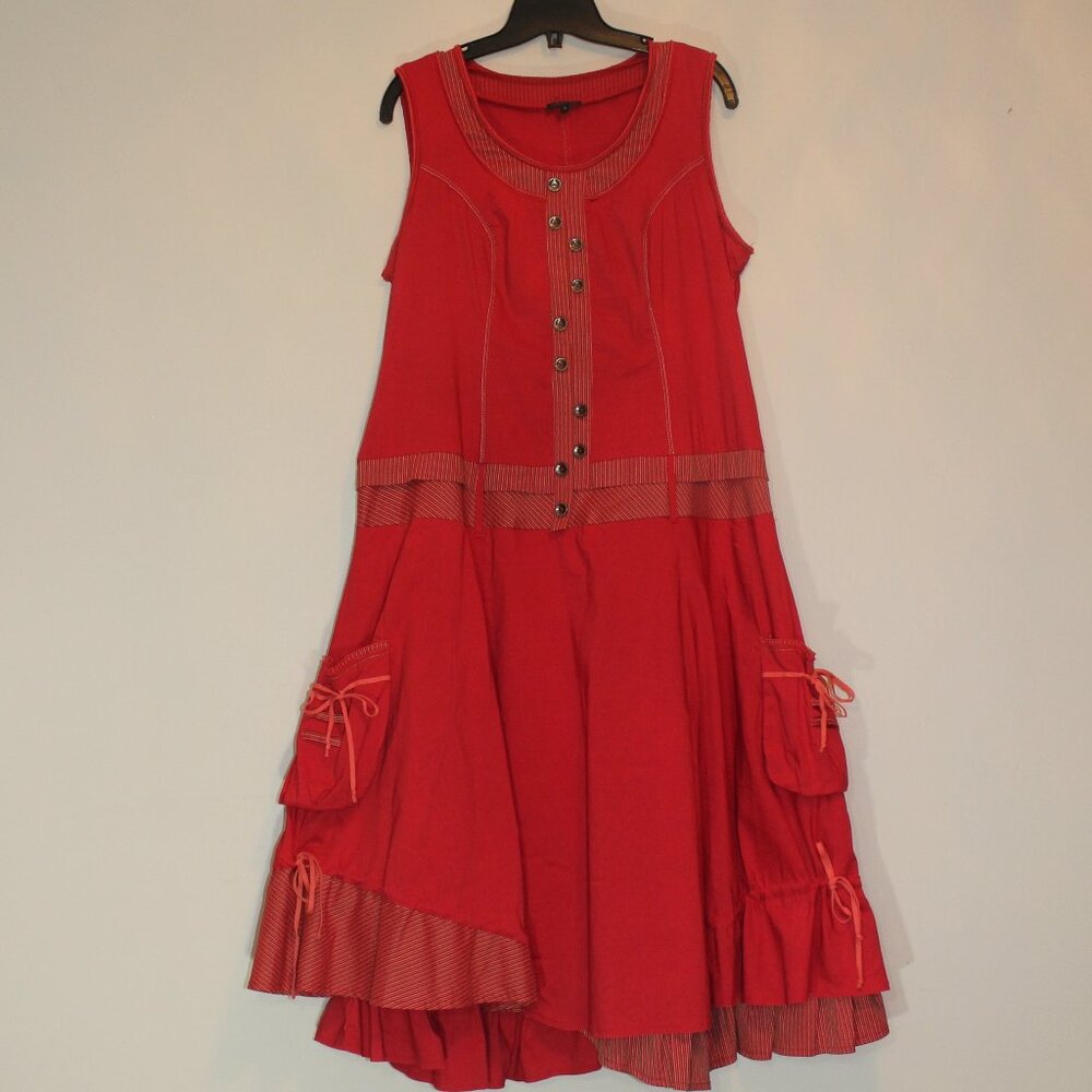 Tricotto red midi cotton blend  boho style sleeveless design  dress size L/ XL
